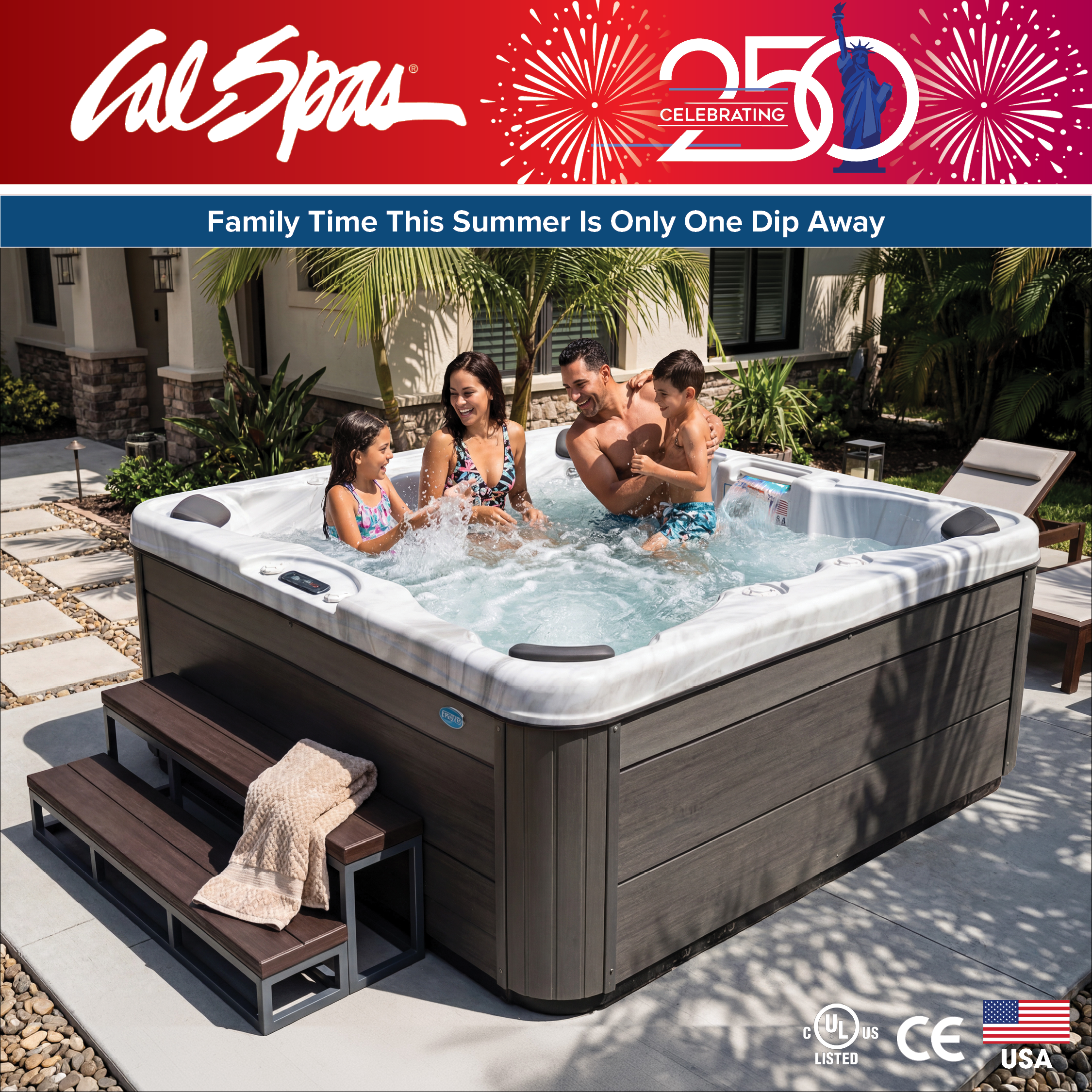 Calspas hot tub being used in a family setting - Independence